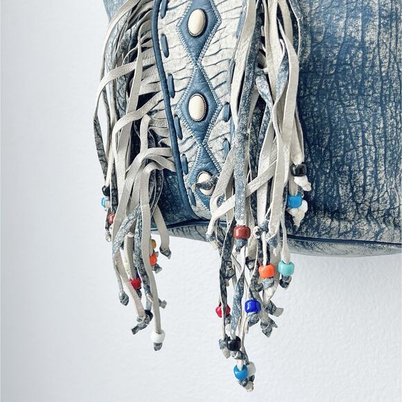 Vintage 90s Leather Fringe Shoulder Bag by VIVA Bags of California Boho Western - Picture 3 of 16